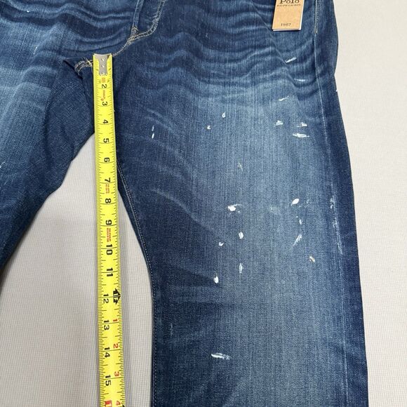 Polo Ralph Lauren Sullivan Slim Paint Splatter Jeans 42x32 Distressed Blue Mens - Picture 8 of 12